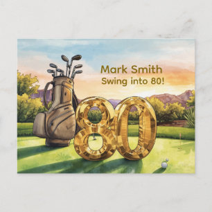 Cartão Postal Aniversário de 80 anos de golfe com carrinho de go
