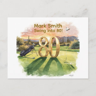 Cartão Postal Aniversário de 80 anos de golfe com carrinho de go