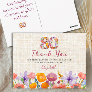 Cartão Postal Aniversário de 80 anos - Número Floral Elegante 80