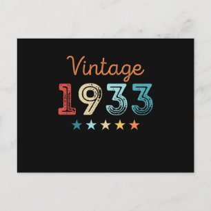 Cartão Postal Aniversário de 90 anos Vintage 1933 Presente Retro