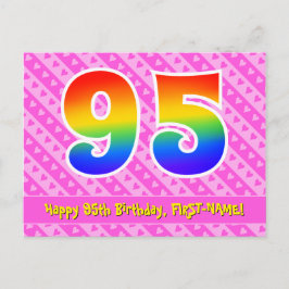 Cartão Postal Aniversário de 95 anos: Listras Rosa & Corações, A