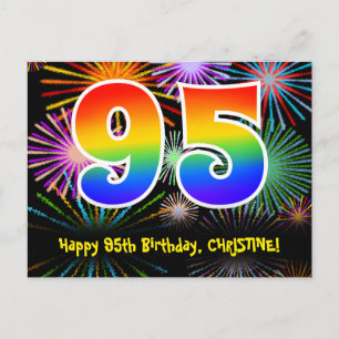 Cartão Postal Aniversário de 95 anos – Padrão Divertido de Fogos