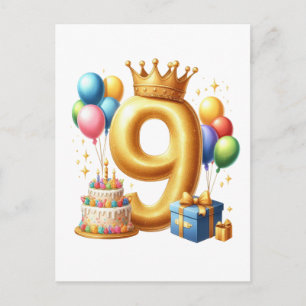 Cartão Postal Aniversário de 9 anos de ouro