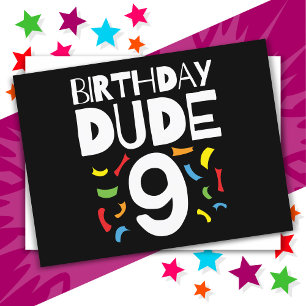 Cartão Postal Aniversário de 9 anos do menino Festa de aniversár