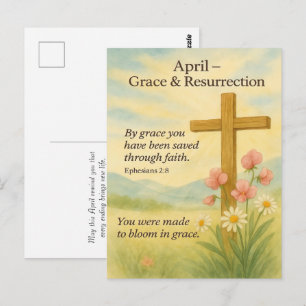 Cartão Postal Aniversário de Abril Versículo Bíblico Cruz e Ress
