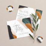 Cartão Postal Aniversário de abstrato de aquarela verde<br><div class="desc">Convite postal de festa de aniversário abstrato verde de cor-d-água,   de script moderno.</div>