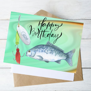 Cartão Postal Aniversário de amantes de pesca com aquarela de an