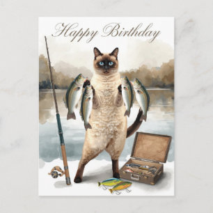 Cartão Postal Aniversário de amantes de pesca com aquarela de pe