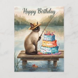 Cartão Postal Aniversário de amantes de pesca com aquarela de pe
