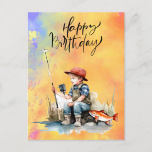 Cartão Postal aniversário de amantes de pesca com Peixe   aquare