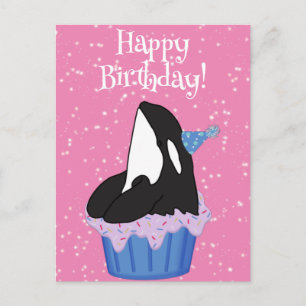Cartão Postal Aniversário de Baleia Orca Assassina Personalizáve