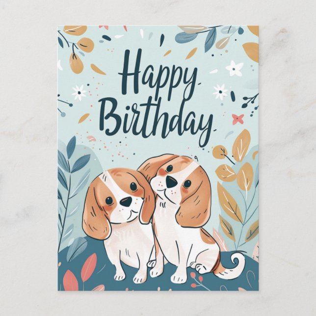 Cartão Postal Aniversário de Beagle Fofo (Frente)