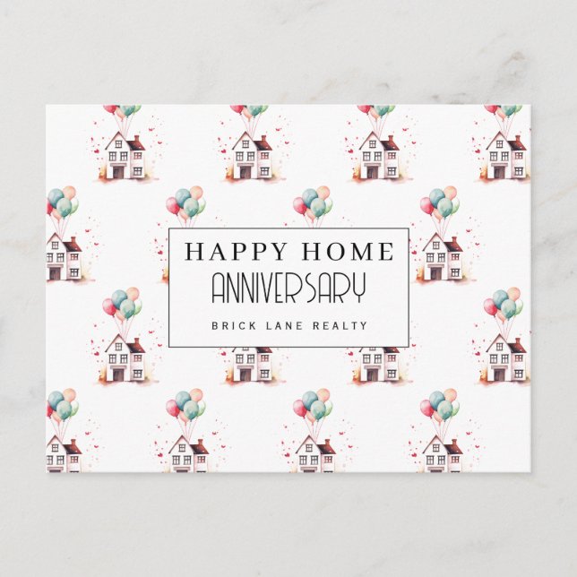 Cartão Postal Aniversário de Casa Balões para Casa Imobiliária (Frente)
