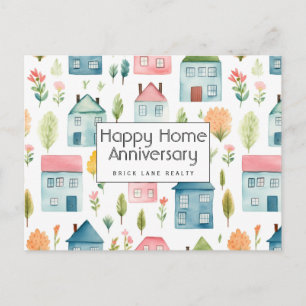 Cartão Postal Aniversário de Casa com Aquarela Moderna para Acom