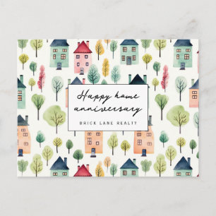 Cartão Postal Aniversário de Casa de Vizinhança em Aquarela