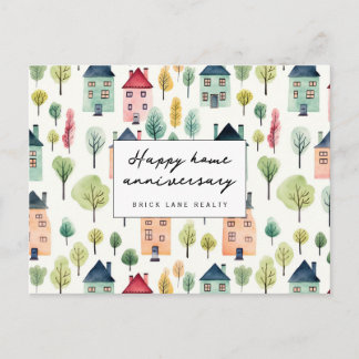 Cartão Postal Aniversário de Casa de Vizinhança em Aquarela
