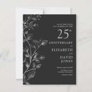 Cartão Postal Aniversário de Casamento de 25 Floral Salvar a Dat