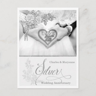 Cartão Postal Aniversário de Casamento de 25 Silver para Casal