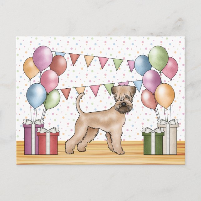 Cartão Postal Aniversário de Cores Pastel do Soft-Coated Wheaten (Frente)