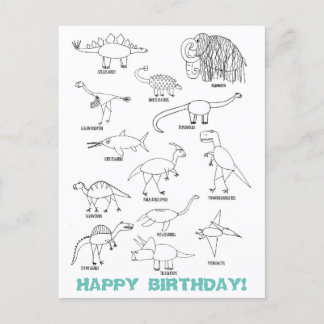 Cartão Postal Aniversário de Criança para Colorir Dinossauros Ed