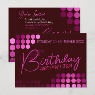 Cartão Postal Aniversário de Festa Moderna Rosa Funky