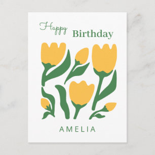 Cartão Postal Aniversário de Flor de Tulipa Minimalista, Texto P