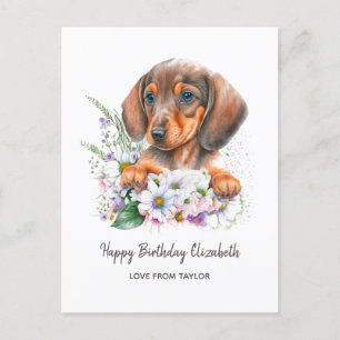 Cartão Postal Aniversário de Florais de Dachshund de Mãe de Cach