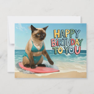 Cartão Postal Aniversário de gato temático na praia para gato si