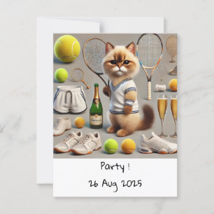 Cartão Postal Aniversário de Gato Temático para Jogador de Tênis