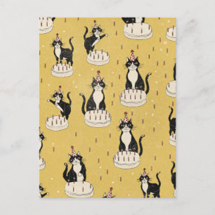 Cartão Postal Aniversário de Gato Vintage