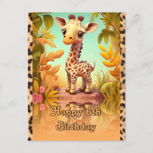 Cartão Postal Aniversário de Girafa para crianças