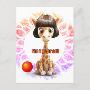 Cartão Postal Aniversário de Girafa para crianças