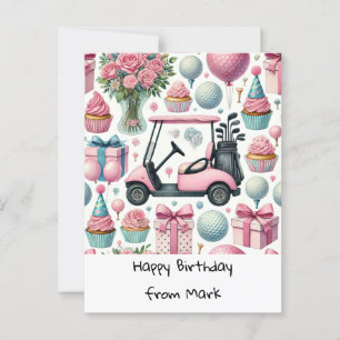 Cartão Postal Aniversário de GOLF tema ROSA para Mulher Golfista