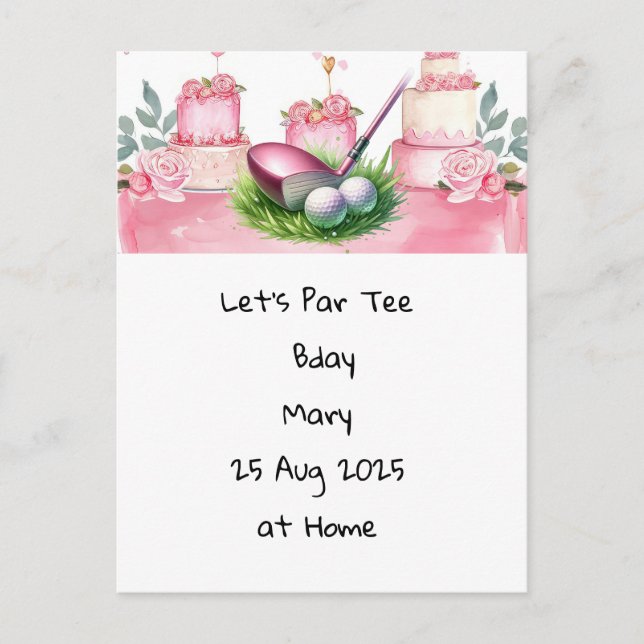Cartão Postal Aniversário de Golfe tema Rosa para Mulher Golfist (Frente)