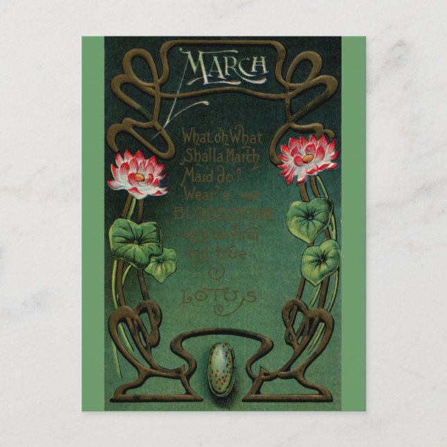 Cartão Postal Aniversário de Março com Lotus e Bloodstone (Frente)