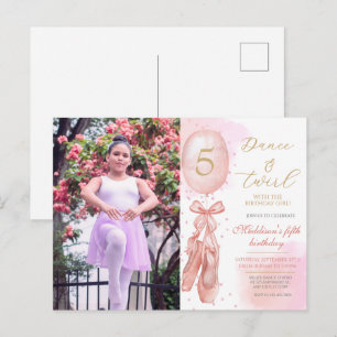 Cartão Postal Aniversário de menina rosa com dança e giro Person