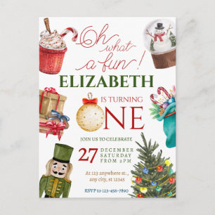 Cartão Postal Aniversário de Natal Oh Que Diversão Primeiro Aniv