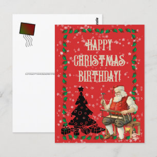 Cartão Postal Aniversário de Natal Papai Noel Árvore Preta    