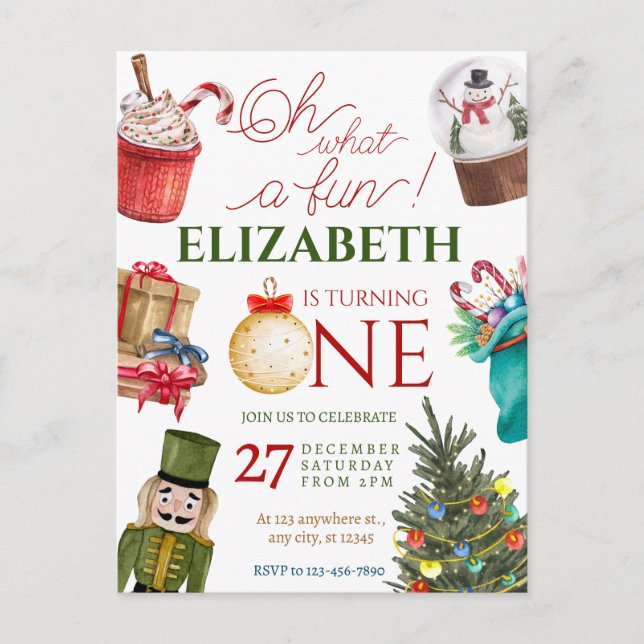 Cartão Postal Aniversário de Natal Que Diversão Primeiro Anivers (Frente)