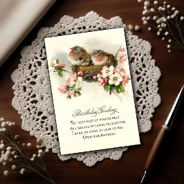 Cartão Postal Aniversário de Pássaros Aninhando Vintage 1917 