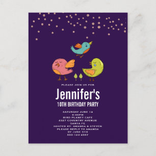 Cartão Postal Aniversário de Pássaros Coloridos Fofos e Capricho