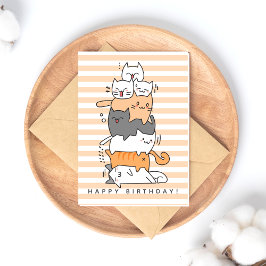Cartão Postal Aniversário de Pilha de Gatos Fofos