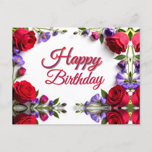 Cartão Postal Aniversário de Rosas Vermelhas