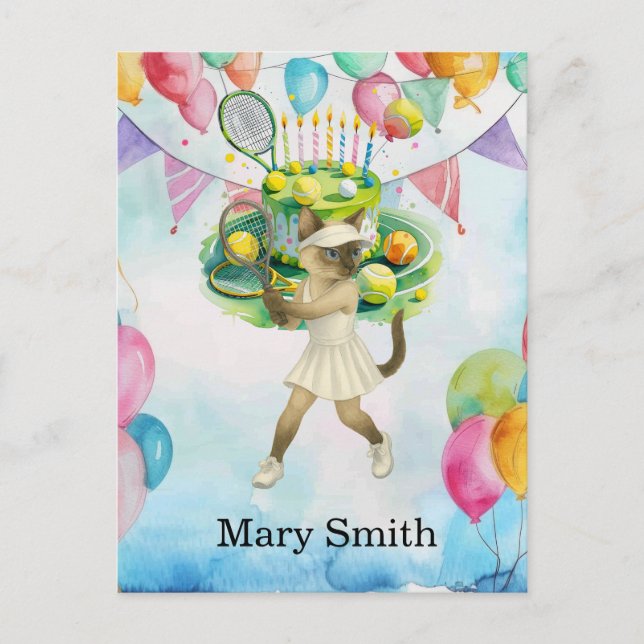 Cartão Postal Aniversário de tênis temático para amantes de Gato (Frente)
