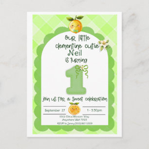 Cartão Postal Aniversário de um ano do menino clementina fofo