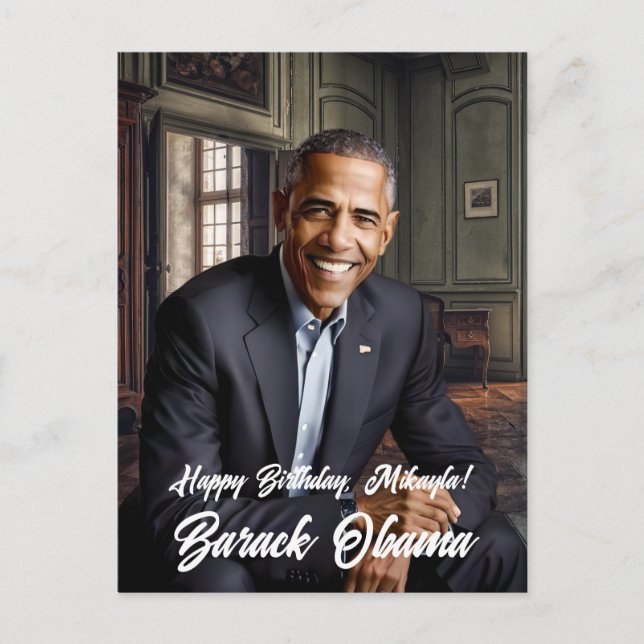 Cartão Postal Aniversário do 44º Presidente Barack Obama (Frente)
