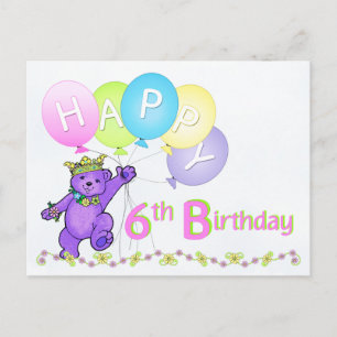 Cartão Postal Aniversário do 6 do Urso de Teddy Dançante