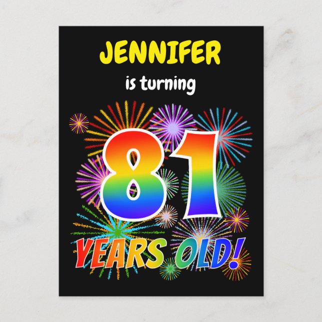 Cartão Postal Aniversário do 81rua - fogos de artifício divertid (Frente)