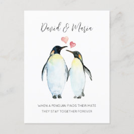 Cartão Postal Aniversário do Amor do Casal de Pinguins para Semp