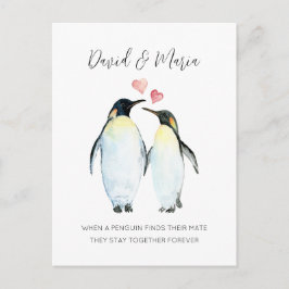 Cartão Postal Aniversário do Amor do Casal de Pinguins para Semp